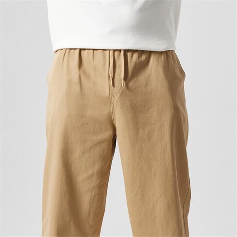 سراويل LUOBANIU للرجال ذات قصة مستقيمة من القطن والكتان برباط بخصر مطاطي سراويل فضفاضة غير رسمية فضفاضة in Kuwait