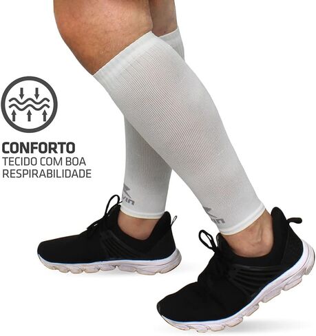 أكمام مضغوطة صلبة من Muvin للرجال والنساء - الجري، الرياضة - جبائر الساق، آلام الساق، تخفيف آلام العضلات (L، أبيض) in Kuwait