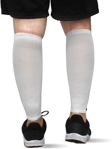 أكمام مضغوطة صلبة من Muvin للرجال والنساء - الجري، الرياضة - جبائر الساق، آلام الساق، تخفيف آلام العضلات (L، أبيض) in Kuwait