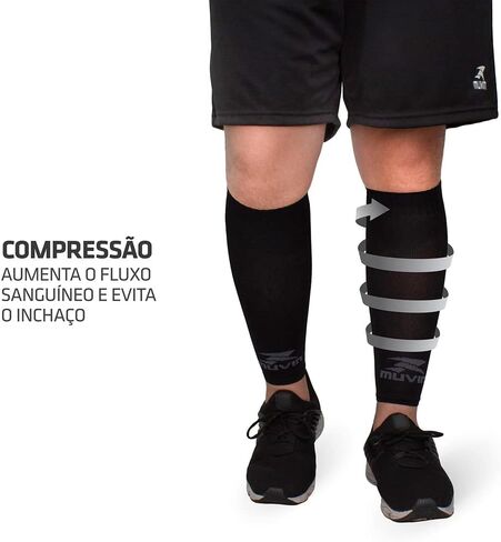 أكمام مضغوطة صلبة من Muvin للرجال والنساء - الجري، الرياضة - جبائر الساق، آلام الساق، تخفيف آلام العضلات (L، أسود) in Kuwait