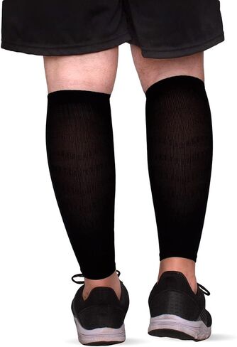 أكمام مضغوطة صلبة من Muvin للرجال والنساء - الجري، الرياضة - جبائر الساق، آلام الساق، تخفيف آلام العضلات (L، أسود) in Kuwait