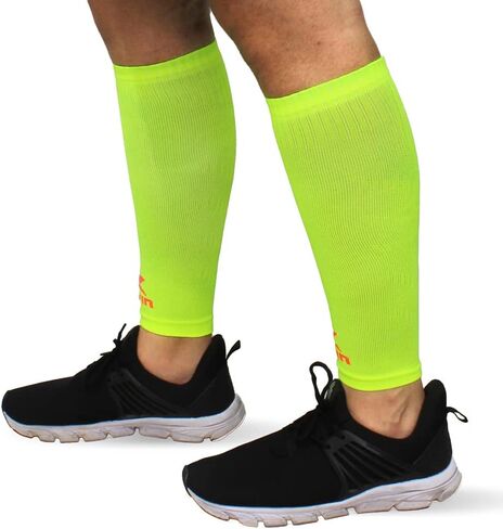 أكمام ضغط صلبة من Muvin للرجال والنساء - الجري، الرياضة - جبائر الساق، آلام الساق، تخفيف آلام العضلات (L، أصفر) in Kuwait