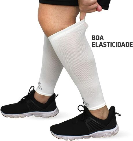 أكمام ضغط صلبة من Muvin للرجال والنساء - الجري، الرياضة - جبائر الساق، آلام الساق، تخفيف آلام العضلات (S، أبيض) in Kuwait