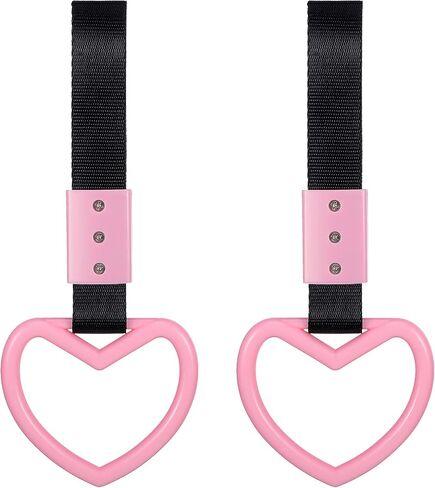 2 Pieces Rings Heart Shaped Car Handle Straps Drift Charm Rear Bumper Warning Ring Decor Subway Bus Broken Heart Handle for Car Interior(Black) in Saudi Arabia