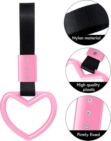 2 Pieces Rings Heart Shaped Car Handle Straps Drift Charm Rear Bumper Warning Ring Decor Subway Bus Broken Heart Handle for Car Interior(Black) in Saudi Arabia