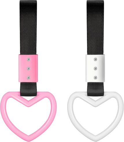 2 Pieces Rings Heart Shaped Car Handle Straps Drift Charm Rear Bumper Warning Ring Decor Subway Bus Broken Heart Handle for Car Interior(Black) in Saudi Arabia