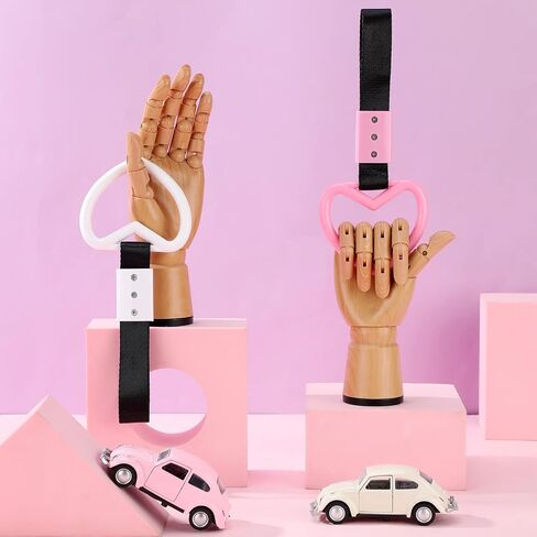 2 Pieces Rings Heart Shaped Car Handle Straps Drift Charm Rear Bumper Warning Ring Decor Subway Bus Broken Heart Handle for Car Interior(Black) in Saudi Arabia