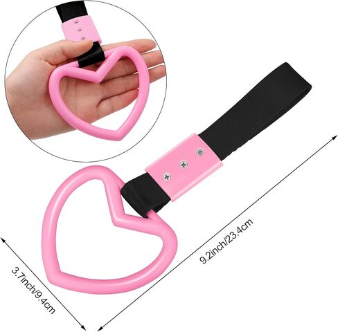 2 Pieces Rings Heart Shaped Car Handle Straps Drift Charm Rear Bumper Warning Ring Decor Subway Bus Broken Heart Handle for Car Interior(Black) in Saudi Arabia