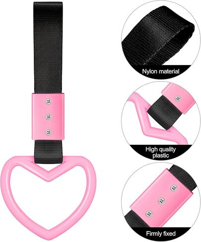 2 Pieces Rings Heart Shaped Car Handle Straps Drift Charm Rear Bumper Warning Ring Decor Subway Bus Broken Heart Handle for Car Interior(Black) in Saudi Arabia