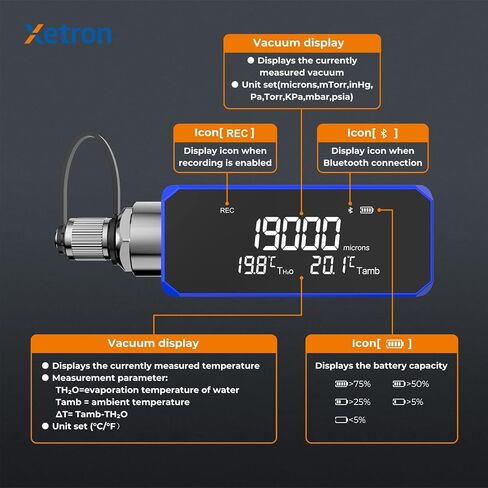 مقاييس التدفئة والتهوية وتكييف الهواء (HVAC) الثورية من Xetron R410a، جهاز تشخيص رقمي متعدد R134a R12 R404a وما إلى ذلك، ما يصل إلى 141+ مبردات، ترقية عن بعد عبر OTA، 1/4 بوصة SAE ثنائي الاتجاه in Saudi Arabia