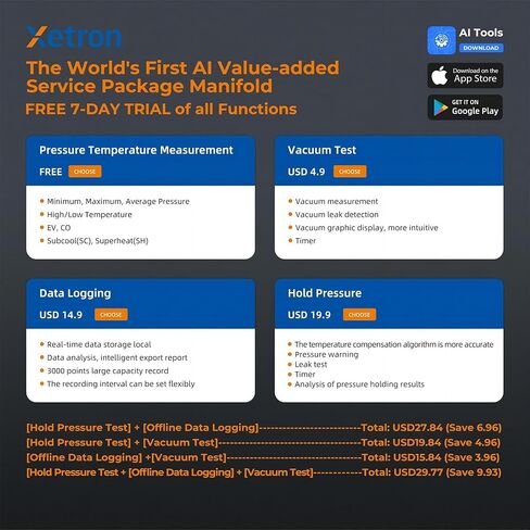 Xetron Revolutionary HVAC Gauges R410a Digital Manifold Diagnostic R134a R12 R404a etc Up to 141+ Refrigerants, OTA Remote Upgrade, 1/4"SAE 2-Way in Kuwait
