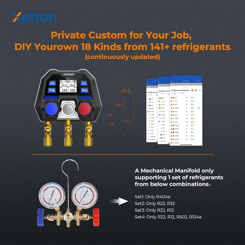 Xetron Revolutionary HVAC Gauges R410a Digital Manifold Diagnostic R134a R12 R404a etc Up to 141+ Refrigerants, OTA Remote Upgrade, 1/4"SAE 2-Way in Kuwait