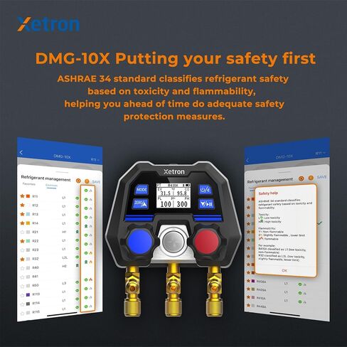 Xetron Revolutionary HVAC Gauges R410a Digital Manifold Diagnostic R134a R12 R404a etc Up to 141+ Refrigerants, OTA Remote Upgrade, 1/4"SAE 2-Way in Kuwait