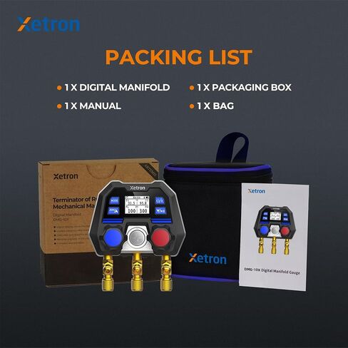 Xetron Revolutionary HVAC Gauges R410a Digital Manifold Diagnostic R134a R12 R404a etc Up to 141+ Refrigerants, OTA Remote Upgrade, 1/4"SAE 2-Way in Kuwait