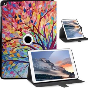 Rotating Case for iPad 6th/5th Generation 9.7 Inch (2018/2017) - Smart Cover with Magnetic Clasp, Multi-Angle Viewing Stand, White Daisy