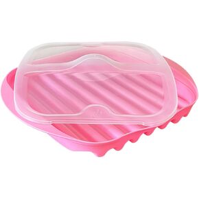 Microwave Bacon Tray with Splatter Lid, Safety, Quick and with No Mess, Microwave Bacon Cooker Make Crispy Bacon in few Minutes（red）