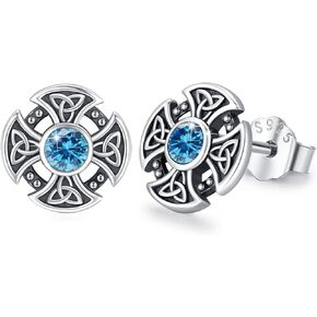 Viking Celtic Knot Cross Earrings for Women Men Sterling Silver Viking Stud Earrings Cross Stud Earrings Irish Jewelry Gifts (Skull A)