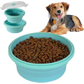 30oz Airtight Collapsible Dog Bowls with Lids, 2 Pack Portable Travel Dog Bowls for Medium Small Breeds, Silicone Food and Water Dish, 3.7 Cups Foldable Pet Bowl for Traveling and Camping
