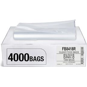 Aluf Plastics 0.6 MIL Clear Poly 5 LB Ice Buckets Liners Poly Food Bags - 8" x 3" x 15" - Pack of 1000 - For Ice, Fruits, Vegetables, Cheese, Meat, & Frozen Products