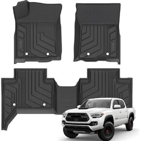 KUST Custom Fit Floor Mats for 2018-2023 Toyota Tacoma Double Cab (Only Auto) All Weather Floor Mats Liner 2 Row Full Set Liner TPE Black