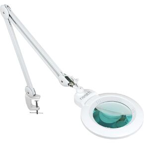 Neatfi XL Bifocal LED Magnifying Lamp, 7-Inch Acrylic Lens, 5D/20D Magnification, Hands-Free, Dimmable, 84 SMD LED, Adjustable Arm for Crafts, Reading, Close Work (White, with Clamp)