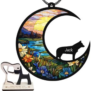 6'' Miniature Schnauzers Dog Memorial Suncatcher & Pet Lover Sign Gift Personalized Dog Name Ornament Window Hanging Pet of Loss Dog Sympathy Gift for Dog Lovers Car Hanging SCD-B11-6-79