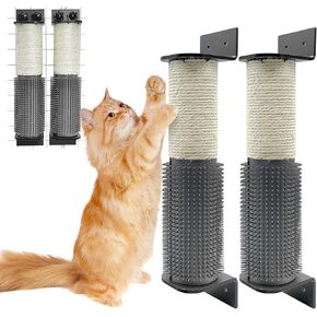 Cat Scratching Post for Crate Cage 2 Pack Wall Mounted Cat Scratcher Post with Self Groomer and Massager Sisal Crate Climbing Post for Indoor Kitten (11.8 x 2.76 in)