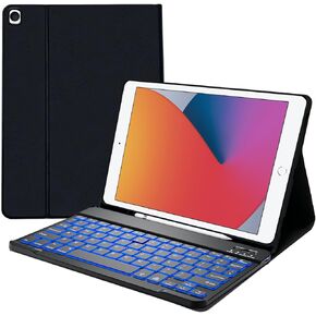 Keyboard Case for 12.9-inch iPad Pro 2017 2nd Gen, 2015 1st Gen - for iPad Pro 12.9 Keyboard Case, 7 Colors Backlit, Detachable Wireless Keyboard, Smart Folio Cover with Pencil Holder, Black