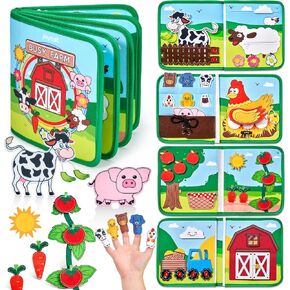 JoyCat Busy Board Farm تحت عنوان لعبة مونتيسوري، كتاب مشغول لهدايا الأطفال الصغار، لعبة التوحد الحسية للأطفال 2 3 4، أنشطة التعلم التعليمية لمرحلة ما قبل المدرسة، لعبة المهارات الحركية الدقيقة للسفر للأولاد والبنات