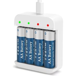 3600mWh AA Rechargeable 1.5V Lithium Batteries with Charger (4 Bay Independent Slot), 12 Pack Long-Lasting Double A Size Batteries for Blink Outdoor Camera