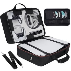 OUUTMEE Hard Shell Carrying Case Compatible with PS5 Slim, Travel Shoulder Bag Holds PlayStation 5 Disk Digital Edition, Games, Headset and Gaming Accessories