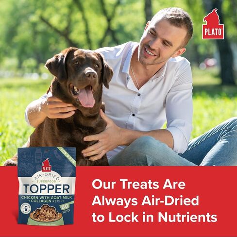 PLATO Pet Treats Dog Food Toppers - Air-Dried Dog Food Toppers for Dry Food - with Collagen to Support Skin and Coat Health - Chicken and Collagen Recipe 12oz in Saudi Arabia