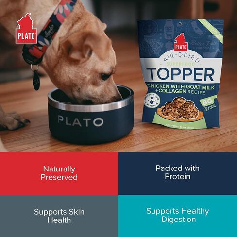 PLATO Pet Treats Dog Food Toppers - Air-Dried Dog Food Toppers for Dry Food - with Collagen to Support Skin and Coat Health - Chicken and Collagen Recipe 12oz in Saudi Arabia
