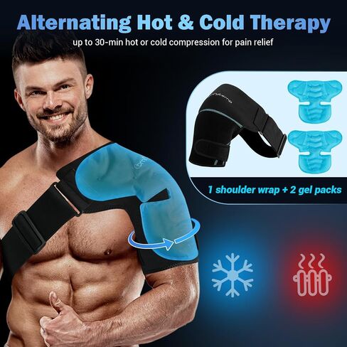 comfytemp الكتف حزمة الجليد التفاف، FSA HSA مؤهلة، دعامة الكتف مع حزمة هلام الجليد للإصابات قابلة لإعادة الاستخدام، والعلاج الطبيعي كم ضغط الباردة لتخفيف آلام الكفة الدوارة، والتعافي sugery in Kuwait