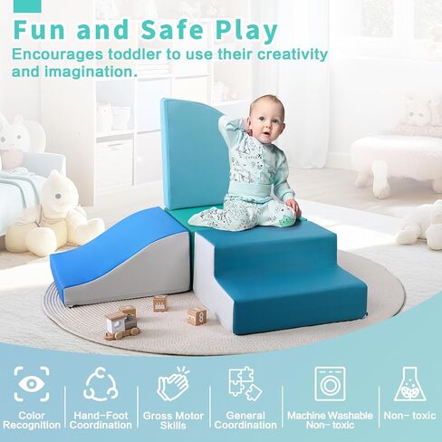 4-Pieces Climbing Toys for Toddlers: PU Leather - Soft Play Climbing for Toddlers - Foam Climbing Blocks for Crawling and Sliding Indoor Playground for Kids in Saudi Arabia