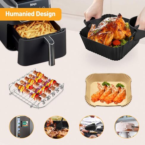 9pcs Air Fryer Accessories for Ninja Foodi Dual Zone Air Fryer DZ401, with Air Fryer Liners Disposable 100pcs and Silicone Aiy Fryer Liners Reusable 2pcs in Saudi Arabia