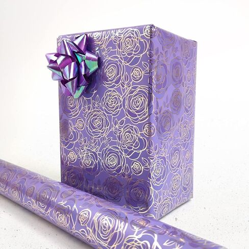 LDGOOAEL Mini Short Small Wrapping Paper Roll (17" X 120") - Purple Star Galaxy with gold Foil for Holiday, Mothers Day, Birthday, Wedding, Baby Shower in Kuwait