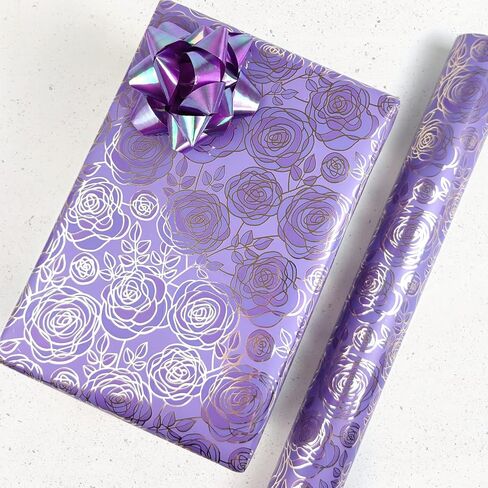 LDGOOAEL Mini Short Small Wrapping Paper Roll (17" X 120") - Purple Star Galaxy with gold Foil for Holiday, Mothers Day, Birthday, Wedding, Baby Shower in Kuwait