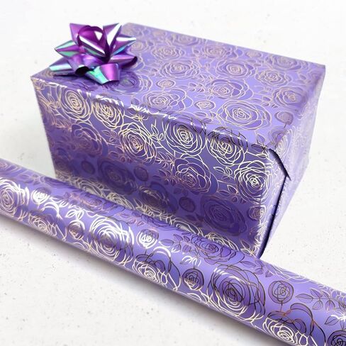 LDGOOAEL Mini Short Small Wrapping Paper Roll (17" X 120") - Purple Star Galaxy with gold Foil for Holiday, Mothers Day, Birthday, Wedding, Baby Shower in Kuwait