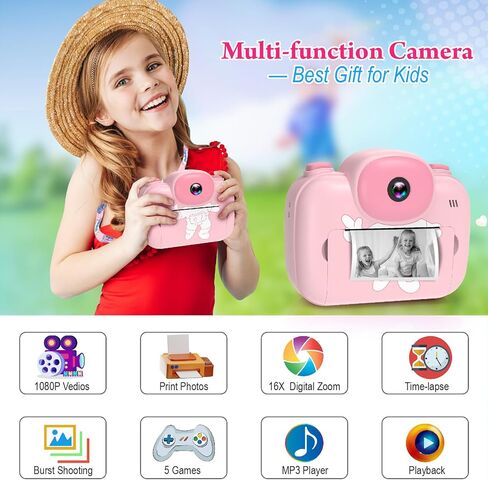 طباعة فورية لكاميرا الأطفال، كاميرا Trayoo Kids الرقمية الفورية، هدايا عيد الميلاد للفتيات من سن 3 إلى 12 عامًا (أزرق) in Saudi Arabia