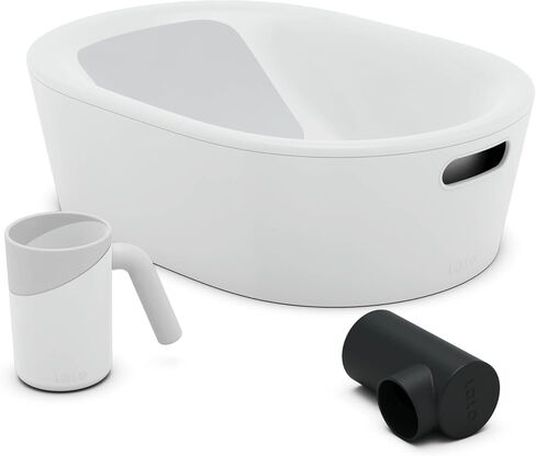 Lalo Bathtime Starter Kit - Modern Baby Bathtub, Rinse Cup & Spout Cover Bundle, Safe & Clean Design for Newborns, Minimalist Design, Easy to Clean, 25.3 x 18 x 7.7 in, 10 lb - Coconut in Saudi Arabia
