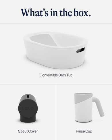 Lalo Bathtime Starter Kit - Modern Baby Bathtub, Rinse Cup & Spout Cover Bundle, Safe & Clean Design for Newborns, Minimalist Design, Easy to Clean, 25.3 x 18 x 7.7 in, 10 lb - Coconut in Saudi Arabia