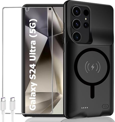 Battery Case for Galaxy S22 Ultra/S23 Ultra,[12000mAh] Portable Protective Smart Wireless Charging Case Support Carplay Compatible with Galaxy S22 Ultra/Galaxy S23 Ultra Battery Case (Black) in Saudi Arabia