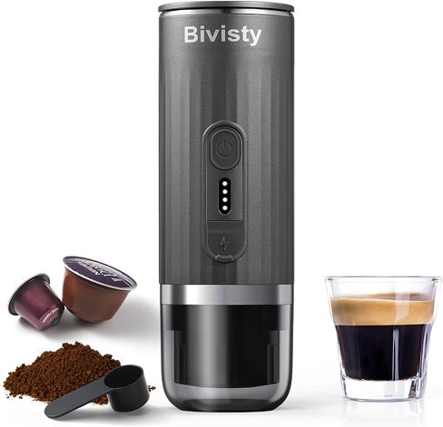 Portable Espresso Maker,Mini Camping Coffee Machine with Wireless Self-heating, 80ml Water Tank, Ground Coffee Compatible with Nespresso & Dolce Gusto for Travel, Outdoor, Office (black) in Saudi Arabia