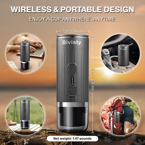 Portable Espresso Maker,Mini Camping Coffee Machine with Wireless Self-heating, 80ml Water Tank, Ground Coffee Compatible with Nespresso & Dolce Gusto for Travel, Outdoor, Office (black) in Saudi Arabia