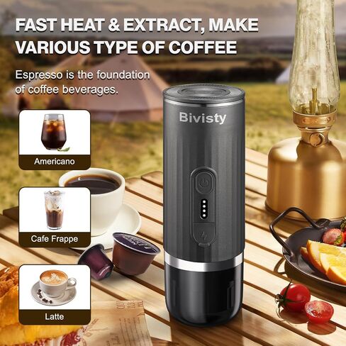 Portable Espresso Maker,Mini Camping Coffee Machine with Wireless Self-heating, 80ml Water Tank, Ground Coffee Compatible with Nespresso & Dolce Gusto for Travel, Outdoor, Office (black) in Saudi Arabia