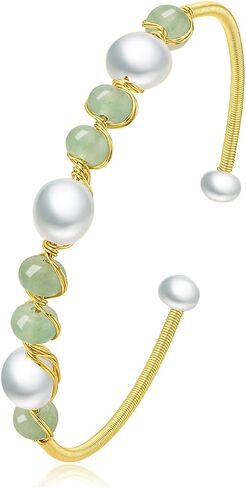 Natural Freshwater Pearl Bracelet for Women, Natural Freshwater Pearl Bracelet Jewelry, Open Bracelet, Lucky Pearl Jewelry Bracelet for Mom and Lover (14K Gold Plated) in Saudi Arabia