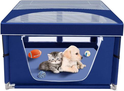 Puppy PlayPen 42 × 42 Inch, Dog Playpen with Gate for Puppies, Small and Medium Dogs, Pet PlayPen with Roof for Outdoors & Indoors, Tear Resistant Fabric, Safe and Sturdy Dog Fence. in Saudi Arabia