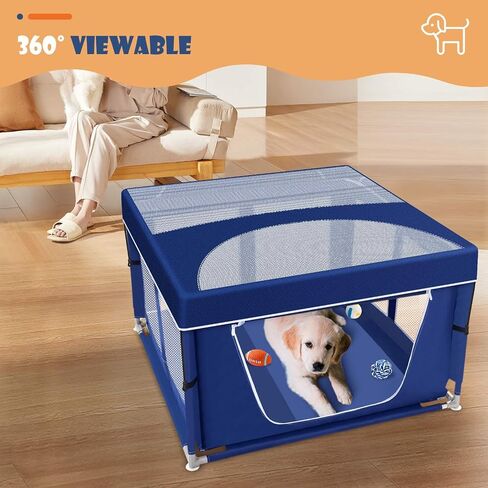 Puppy PlayPen 42 × 42 Inch, Dog Playpen with Gate for Puppies, Small and Medium Dogs, Pet PlayPen with Roof for Outdoors & Indoors, Tear Resistant Fabric, Safe and Sturdy Dog Fence. in Saudi Arabia