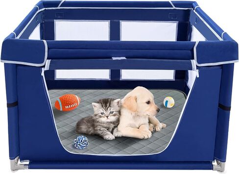 Puppy PlayPen 42 × 42 Inch, Dog Playpen with Gate for Puppies, Small and Medium Dogs, Pet PlayPen with Roof for Outdoors & Indoors, Tear Resistant Fabric, Safe and Sturdy Dog Fence. in Saudi Arabia